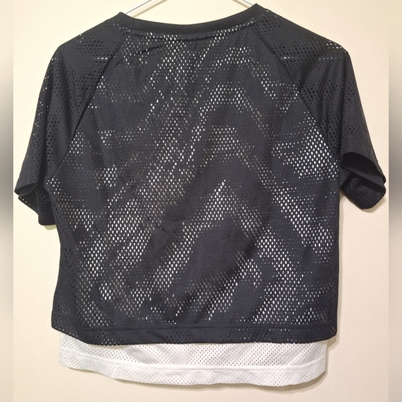 ADIDAS SMALL ID Mesh Crop Top black white logo shortsleeved women's - Picture 7 of 7